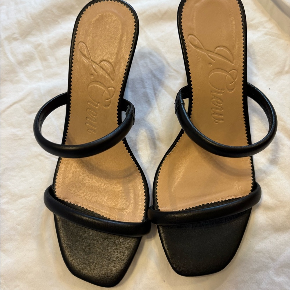J Crew black leather wedge sandal size 6.5 new no tags - Picture 2 of 5